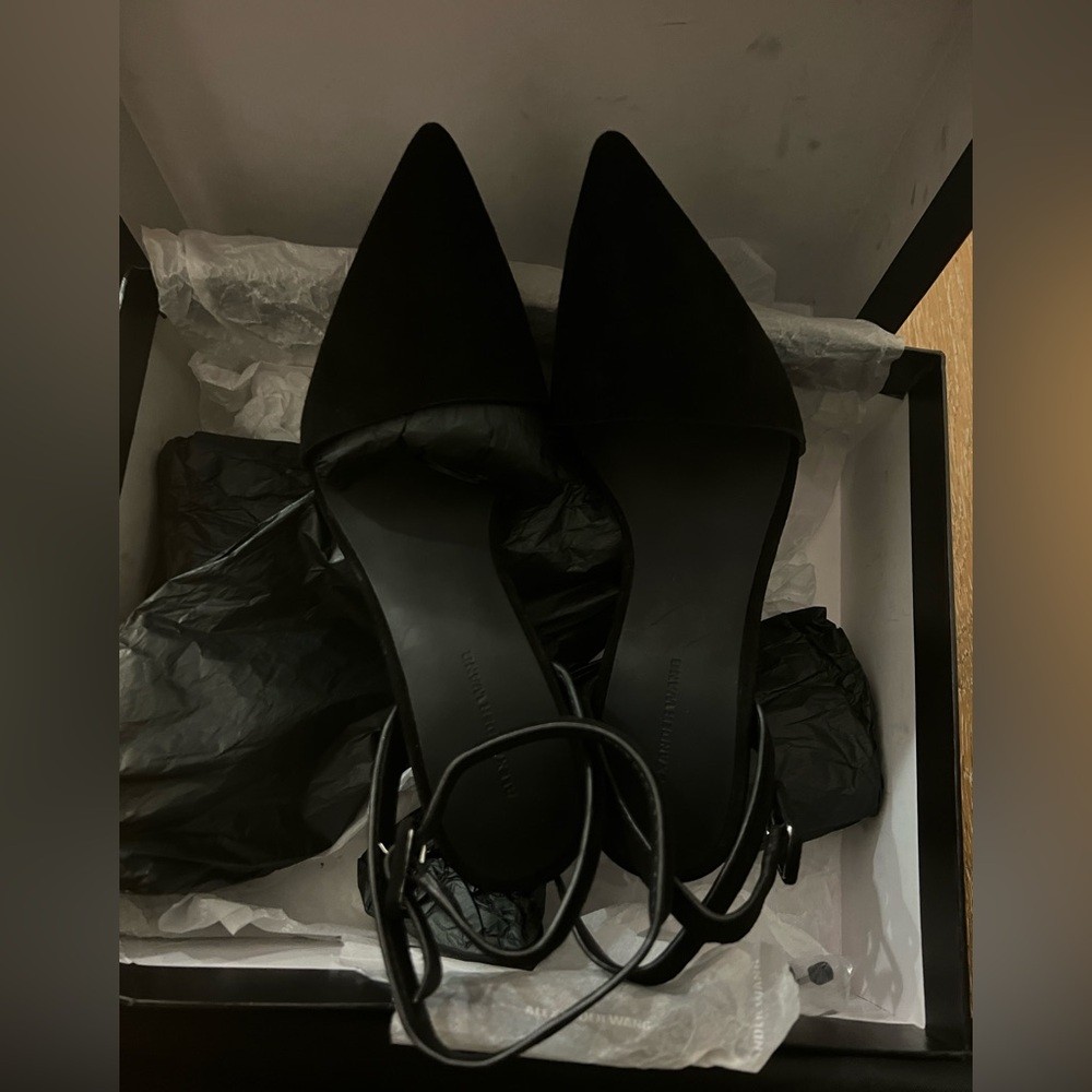 ALEXANDER WANG Lovisa Black Leather d'Orsay Ankle Strap Buckle Heel Pumps Sz 37